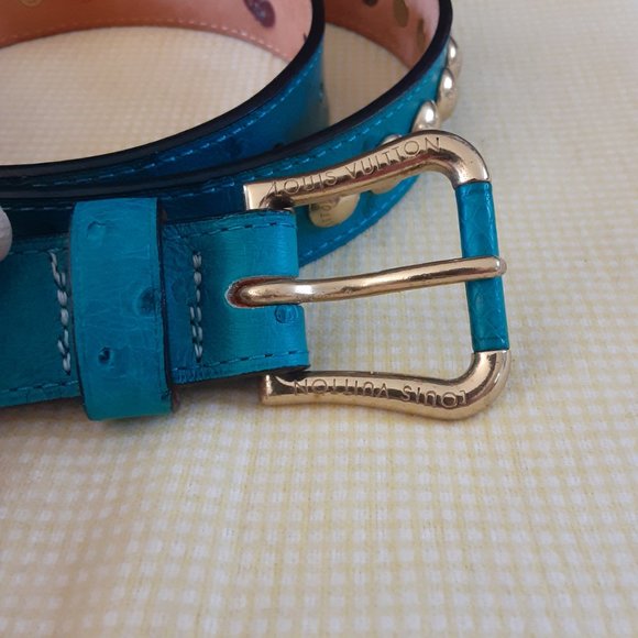 Extremely Rare Blue Stud Limited Edition Exotic Ostrich Skin Leather Belt Jeans - Picture 3 of 13